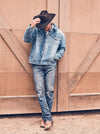 KONTOOR Wrangler men's Retro Jean Slim Fit Bootcut Layton in dark denim, showing front view with classic five-pocket design.