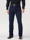 KONTOOR Wrangler men's cowboy cut stretch regular fit navy jeans, denim fabric, front pockets, belt loops, and classic Western style.
