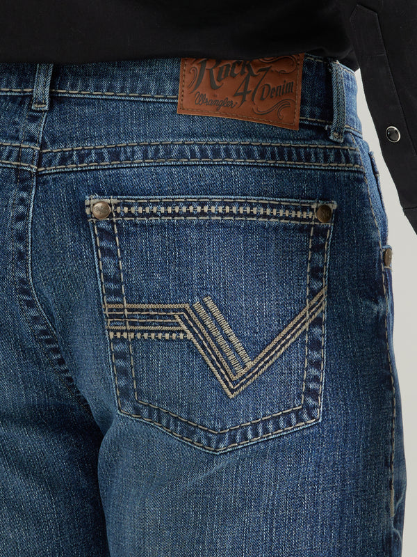 Wrangler Mens Rock 47 Slim FIt Boot Cut Jean -Marina Del Ray - Broken horn