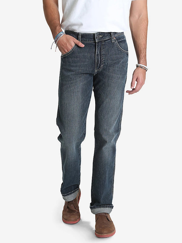 KONTOOR Wrangler men's retro slim fit straight-leg jeans, Jerome style, shown in dark denim with classic five-pocket design.