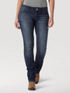 Women’s Wrangler mid-rise jeans in DS wash by KONTOOR, featuring classic denim with a comfortable fit and stylish design.