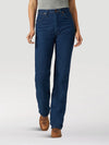 KONTOOR Wrangler women cowboy cut slim fit jeans in prewashed indigo denim, showcasing classic Western style and tapered fit.