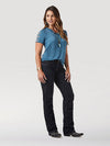 Wrangler Womens Q-Baby Ultimate Riding Jeans in Dark Dynasty denim, showing fit and style of these women's riding jeans with contrast stitching.