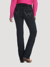 Wrangler women's Q-Baby Ultimate riding jeans in Dark Dynasty color, showing the fitted denim with stylish stitching.