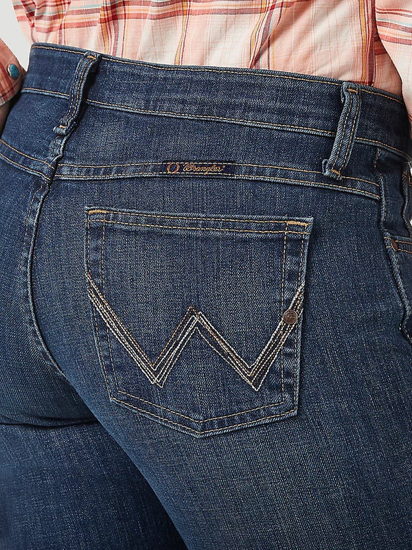 Wrangler Womens Q-Baby Ultimate Riding Jean by KONTOOR in Tuff Buck, featuring durable fabric and classic fit for riding and casual wear