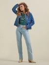 KONTOOR Wrangler women’s cowboy cut slim fit jeans in bleach wash, featuring classic denim style and tailored fit.