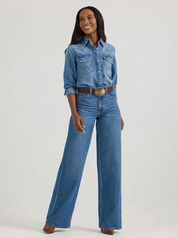 Wrangler Retro Bailey High Rise Wide Leg Jean - Broken horn