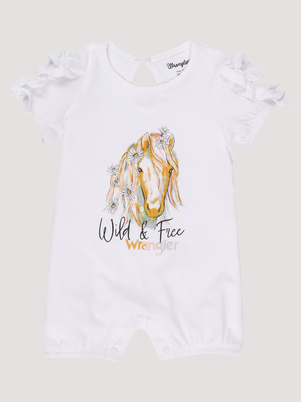 Wrangler Baby Girls Wild & Free Horse Romper - Broken horn