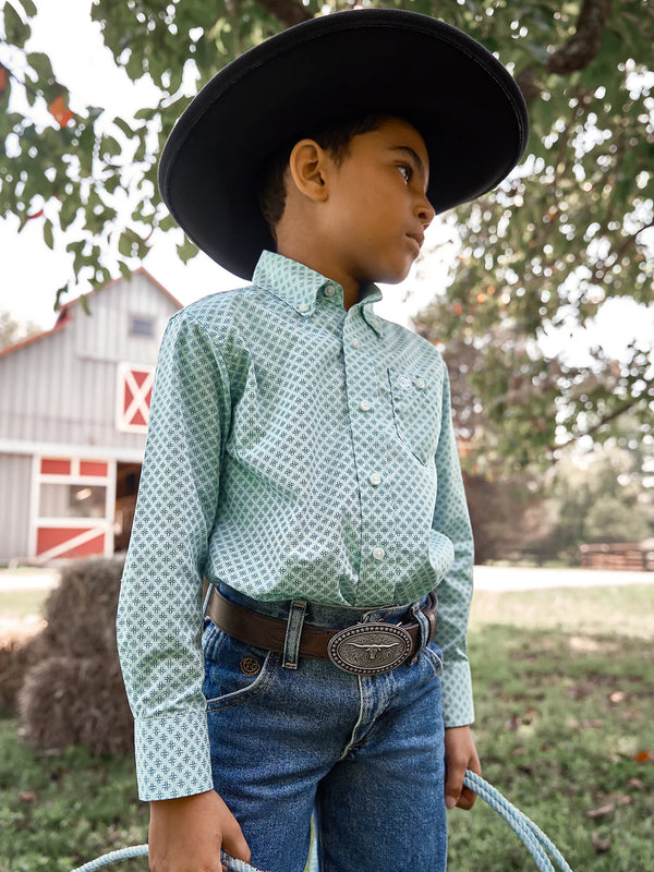 Wrangler Boy's Classic Shirt - Blue - Broken horn