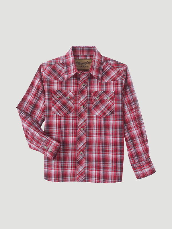 Wrangler Boy's Retro Weatern Snap Plaid Shirt - Broken horn