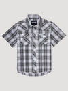 Wrangler Boys Short Sleeve Western Snap Plaid - Chess Grey - Broken horn