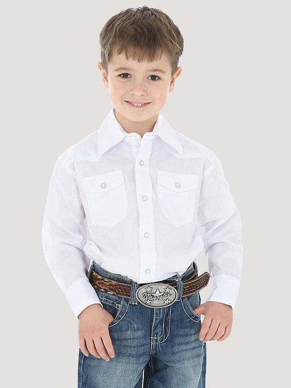 Wrangler Dress Shirt Snap Boys Shirt - White - Broken horn