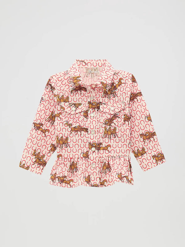 Wrangler Girl's Ruffle Hem Western Snap Shirt - Broken horn