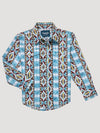 Wrangler Boys Checotah Western Snap Shirt - Dusty Blue - Broken horn