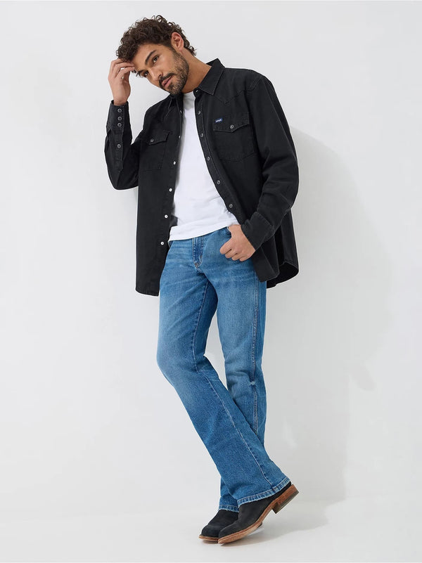 Wrangler Men's Classic Denim Western Snap Shirt - Broken horn