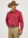 KONTOOR Wrangler Western Dobby Stripe long-sleeve shirt with classic Western style and blue and white stripe pattern.