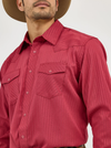 KONTOOR Wrangler Western Dobby Stripe long-sleeve shirt with blue and white vertical stripes, button-down front, and classic Western style.