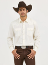 KONTOOR Wrangler Western Dobby Stripe long sleeve shirt with blue and white striped pattern, button-front, casual Western style.