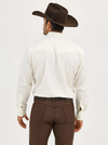 KONTOOR Wrangler Western Dobby Stripe long sleeve shirt with blue and white vertical stripes, casual Western style.