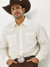 KONTOOR Wrangler Western Dobby Stripe long-sleeve shirt with blue and white striped pattern, button-down front, and classic Western style.