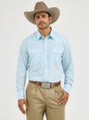 KONTOOR Wrangler Western Dobby Stripe long sleeve shirt in blue with white stripes, casual Western style for men.