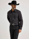 KONTOOR Wrangler Western Dobby Stripe long-sleeve shirt in black with subtle striped pattern, casual Western style for men.