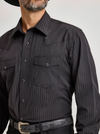 KONTOOR Wrangler Western Dobby Stripe long sleeve shirt with blue and white stripes, button-down front, and classic Western style.