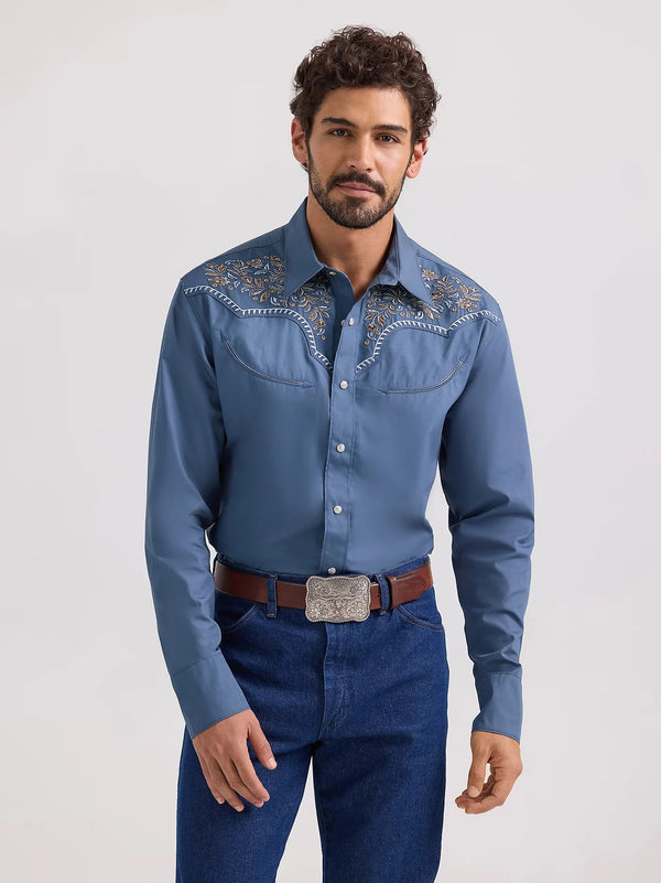 Wrangler Men's Rodeo Ben Western Snap Shirt - Broken horn