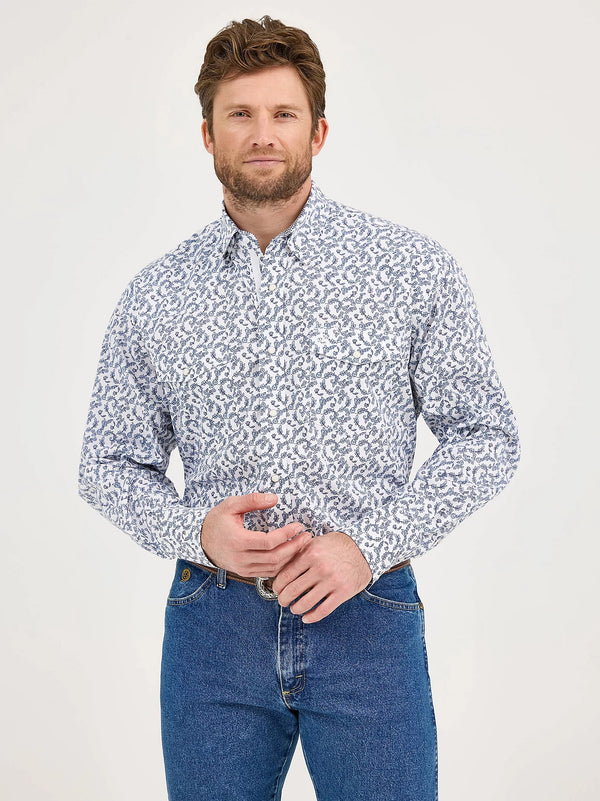 Wrangler Men George Strait Troubadour Snap Shirt - Broken horn