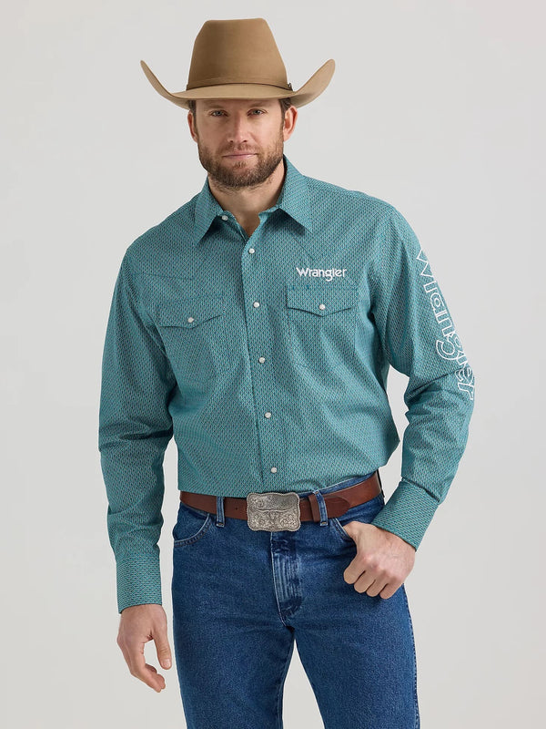 Wrangler Men's Logo Snap Shirt - Broken horn