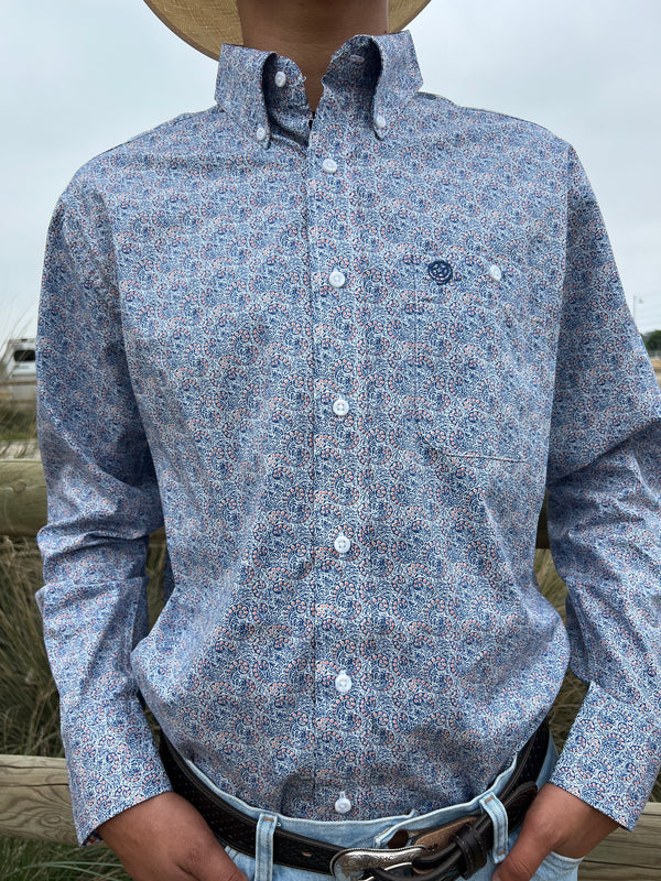 Wrangler George Strait One Pocket Long Sleeve - Blue - Broken horn