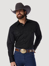 Wrangler Western Snap Shirt Broadcloth - Black - Broken horn