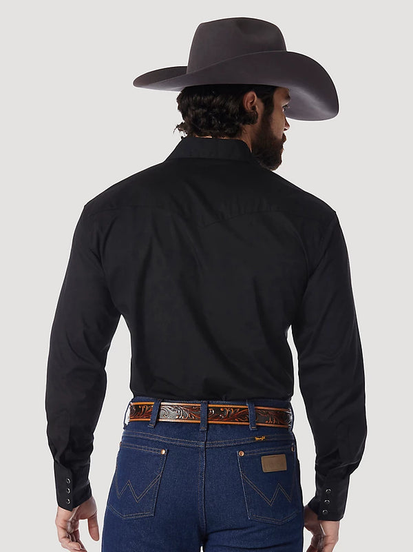 Wrangler Western Snap Shirt Broadcloth - Black - Broken horn