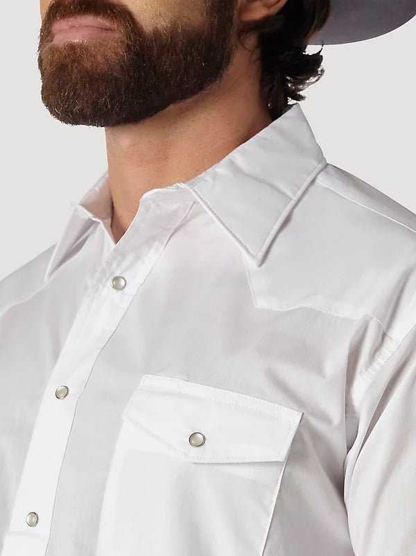 Wrangler Western Snap Solid Broadcloth - White - Broken horn