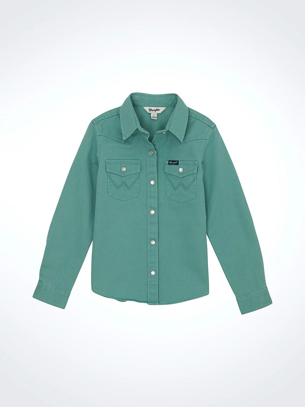 Wrangler Girl's Colorwash Western Snap - Broken horn