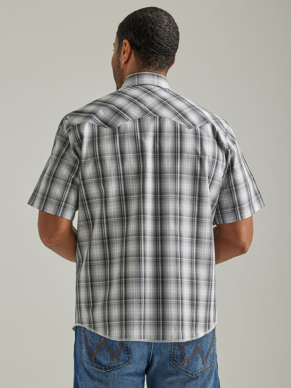 Wrangler Mens Westerm Snap Plaid Shirt - Chess Grey - Broken horn