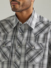 Wrangler Mens Westerm Snap Plaid Shirt - Chess Grey - Broken horn