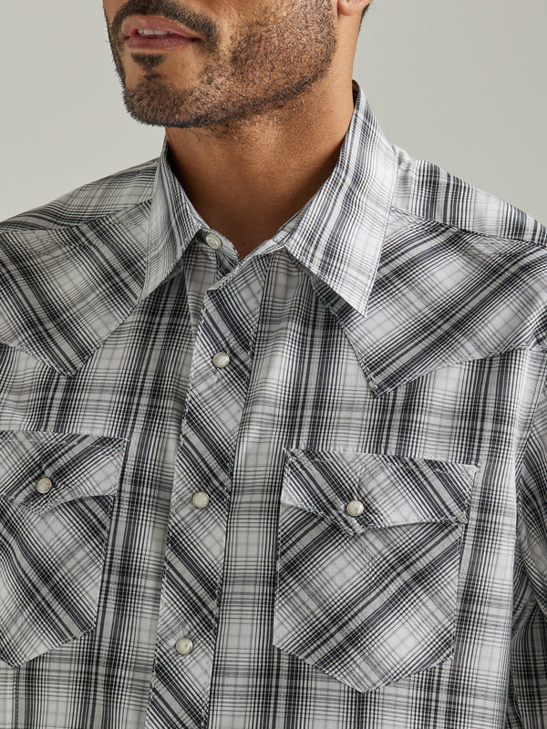 Wrangler Mens Westerm Snap Plaid Shirt - Chess Grey - Broken horn