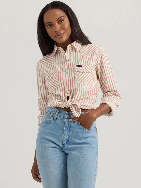 Wrangler Women Horse Yoke Slim Western Snap Shirt - Broken horn