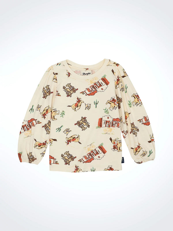 Wrangler Bishop Sleeve Western Print Tee - Broken horn