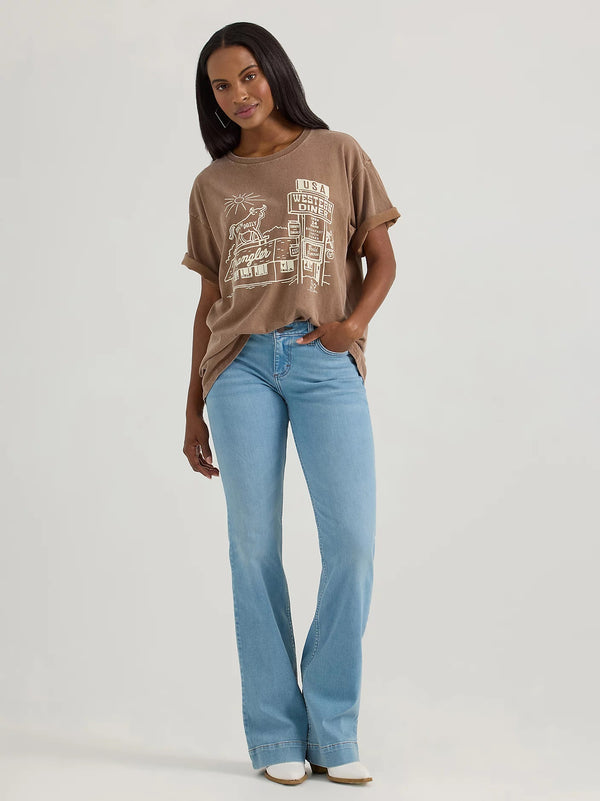 Wrangler Women Acid Wash Graphic Oversized Tee - Broken horn