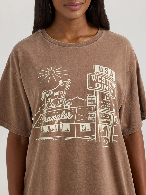 Wrangler Women Acid Wash Graphic Oversized Tee - Broken horn