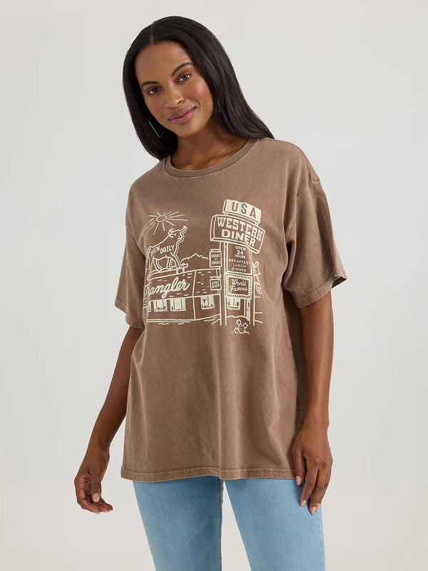 Wrangler Women Acid Wash Graphic Oversized Tee - Broken horn