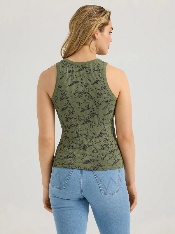 Wrangler Printed Slim Goodess Tank - Broken horn
