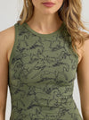 Wrangler Printed Slim Goodess Tank - Broken horn