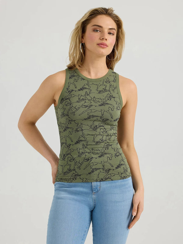 Wrangler Printed Slim Goodess Tank - Broken horn