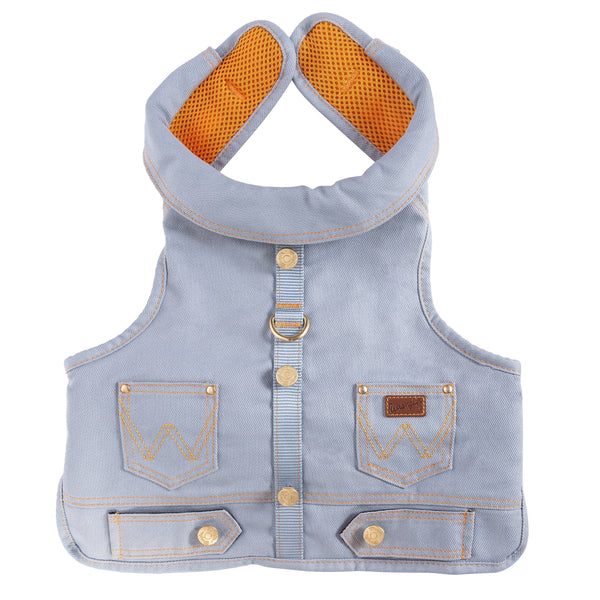 Wrangler Pet Denim Vest Harness Light Wash - Broken horn