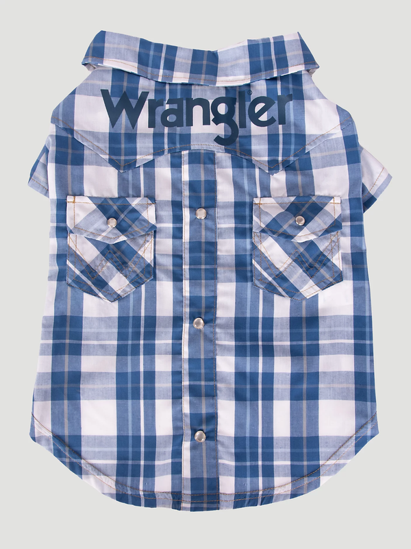 Wrangler Pet Plaid Snap Pocket Shirt Blue Multi - Broken horn