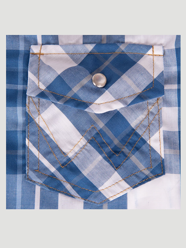 Wrangler Pet Plaid Snap Pocket Shirt Blue Multi - Broken horn