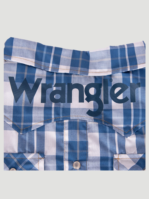 Wrangler Pet Plaid Snap Pocket Shirt Blue Multi - Broken horn
